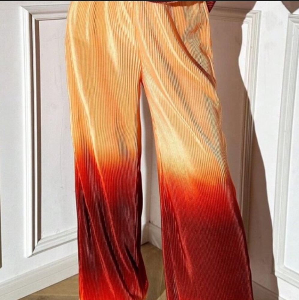 Ombre pants (only) pleated sunset colors peach deep orange siz…